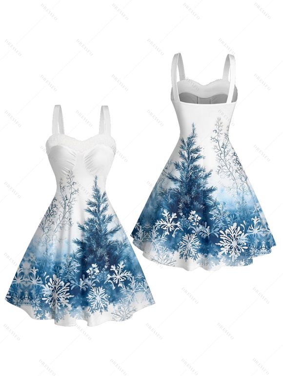 Robe mini en fausse fourrure à imprimé sapin de Noël et flocons de neige - Bleu clair XXXL | US 16