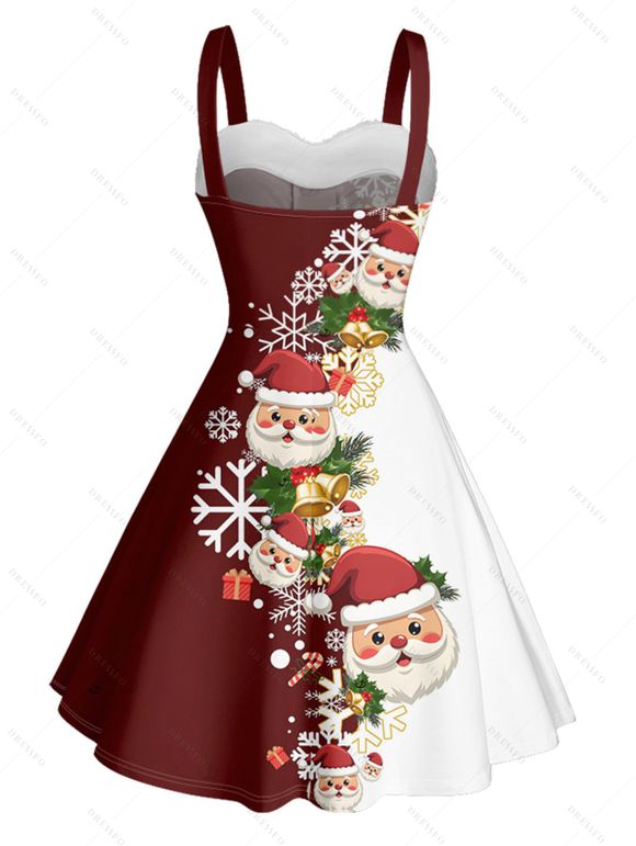 Robe de Noël Père Noël, imprimé flocon de neige, fausse fourrure, colorblock - Rouge Vineux XXXL | US 16