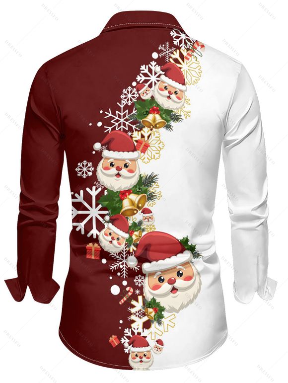 Chemise de Noël pour homme, imprimé Père Noël et flocons de neige, colorblock - Rouge Vineux S | US 4