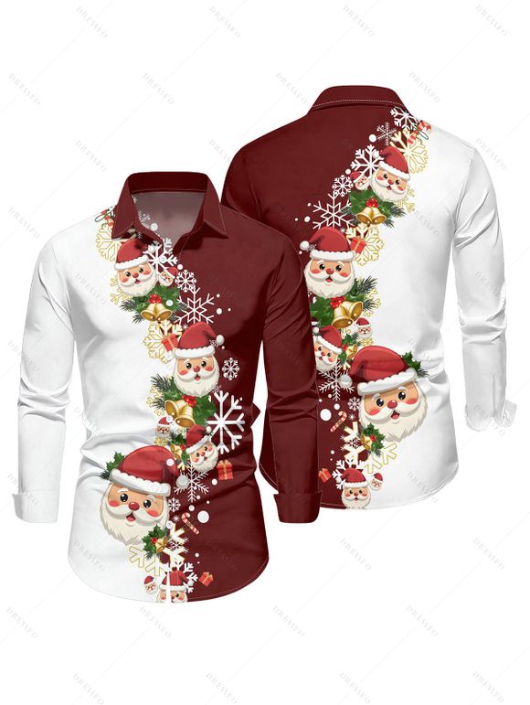 Chemise de Noël pour homme, imprimé Père Noël et flocons de neige, colorblock - Rouge Vineux S | US 4
