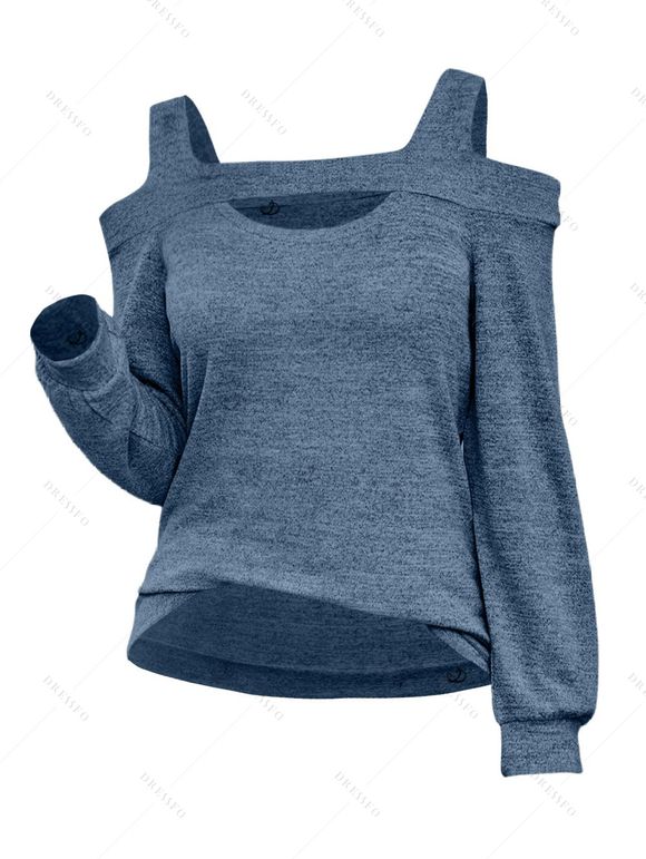 Women Outfit Cut Out Cold Shoulder Top and Lace Up Demin Flare Jeans Set - Bleu S | US 4