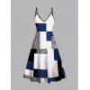 Ensemble robe à bretelles spaghetti et haut ouvert sur le devant à imprimé géométrique colorblock - Bleu Marine M | US 6