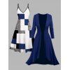 Ensemble robe à bretelles spaghetti et haut ouvert sur le devant à imprimé géométrique colorblock - Bleu Marine S | US 4