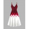 Ensemble robe à bretelles spaghetti et haut ouvert sur le devant à imprimé géométrique colorblock - Rouge Vineux XL | US 12