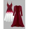 Ensemble robe à bretelles spaghetti et haut ouvert sur le devant à imprimé géométrique colorblock - Rouge Vineux XL | US 12