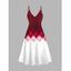 Ensemble robe à bretelles spaghetti et haut ouvert sur le devant à imprimé géométrique colorblock - Rouge Vineux XXL | US 14