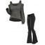 Women Outfit Cut Out Cold Shoulder Top and Lace Up Demin Flare Jeans Set - Gris S | US 4