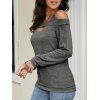 Women Outfit Cut Out Cold Shoulder Top and Lace Up Demin Flare Jeans Set - Gris S | US 4