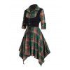 Robe chemise à carreaux vintage en faux twinset et robe mouchoir à lacets - Vert profond S | US 4