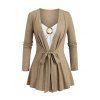Haut 2 en 1 à manches longues et nœud papillon en faux twinset colorblock - café lumière M | US 6