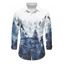 Chemise boutonnée à manches longues pour homme avec imprimé sapin de Noël et neige - Bleu Toile de Jean S