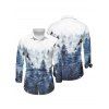 Chemise boutonnée à manches longues pour homme avec imprimé sapin de Noël et neige - Bleu Toile de Jean S