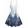 Robe mini à imprimé sapin de Noël et neige avec col en fausse fourrure - Bleu Toile de Jean S | US 4