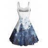 Robe mini à imprimé sapin de Noël et neige avec col en fausse fourrure - Bleu Toile de Jean S | US 4