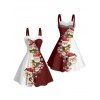 Robe de Noël Père Noël, imprimé flocon de neige, fausse fourrure, colorblock - Rouge Vineux S | US 4