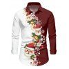 Chemise de Noël pour homme, imprimé Père Noël et flocons de neige, colorblock - Rouge Vineux M | US 6