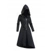 Gothic Women Outfit Lace Up Asymmetrical Hooded Coat and Grommet Pants Set - Noir S | US 4