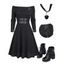Women Outfit Solid Color Knitted Lace Up Buckle Dress and Heart Choker Boots Set - Noir S | US 4