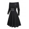 Women Outfit Solid Color Knitted Lace Up Buckle Dress and Heart Choker Boots Set - Noir S | US 4