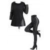 Women Outfit Solid Color Textured Mock Button Top and Lace Up Pants Set - Noir S | US 4