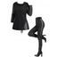 Women Outfit Solid Color Textured Mock Button Top and Lace Up Pants Set - Noir S | US 4