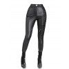 Women Outfit Solid Color Textured Mock Button Top and Lace Up Pants Set - Noir S | US 4