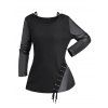 Women Outfit Solid Color Textured Mock Button Top and Lace Up Pants Set - Noir S | US 4