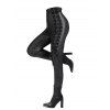 Women Outfit Solid Color Textured Mock Button Top and Lace Up Pants Set - Noir S | US 4