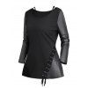 Women Outfit Solid Color Textured Mock Button Top and Lace Up Pants Set - Noir S | US 4