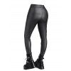 Women Outfit Solid Color Textured Mock Button Top and Lace Up Pants Set - Noir S | US 4