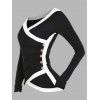 Women Outfit Colorblock V Neck Mock Button Top and Grommet Pants Set - Noir S | US 4
