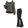Women Outfit Cut Out Cold Shoulder Top and Lace Up Demin Flare Jeans Set - Gris S | US 4