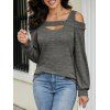 Women Outfit Cut Out Cold Shoulder Top and Lace Up Demin Flare Jeans Set - Gris S | US 4