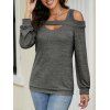 Women Outfit Cut Out Cold Shoulder Top and Lace Up Demin Flare Jeans Set - Gris S | US 4