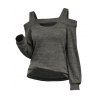 Women Outfit Cut Out Cold Shoulder Top and Lace Up Demin Flare Jeans Set - Gris S | US 4