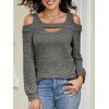 Women Outfit Cut Out Cold Shoulder Top and Lace Up Demin Flare Jeans Set - Gris S | US 4