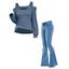 Women Outfit Cut Out Cold Shoulder Top and Lace Up Demin Flare Jeans Set - Gris S | US 4