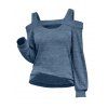 Women Outfit Cut Out Cold Shoulder Top and Lace Up Demin Flare Jeans Set - Bleu S | US 4