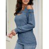 Women Outfit Cut Out Cold Shoulder Top and Lace Up Demin Flare Jeans Set - Bleu S | US 4