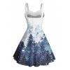 Holiday Couple Outfit Christmas Tree Snow Print Faux Fur Dress and Shirt Set - Bleu Toile de Jean S | US 4