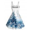 Holiday Couple Outfit Christmas Tree Snowflake Print Faux Fur Dress and Shirt Set - Bleu clair S | US 4