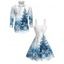 Holiday Couple Outfit Christmas Tree Snowflake Print Faux Fur Dress and Shirt Set - Bleu clair S | US 4