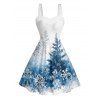 Holiday Couple Outfit Christmas Tree Snowflake Print Faux Fur Dress and Shirt Set - Bleu clair S | US 4