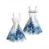 Holiday Couple Outfit Christmas Tree Snowflake Print Faux Fur Dress and Shirt Set - Bleu clair S | US 4