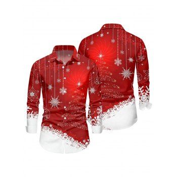 Christmas Couple Outfit Colorblock Snowflake Print Faux Fur Dress and Shirt Set