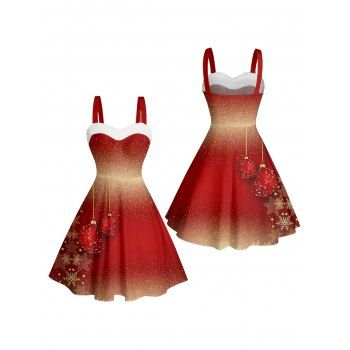 Christmas Dress Snowflake Bell Print Faux Fur Mini Dress