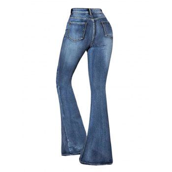 Pocket Flare Demin Pants High Waist Zip Up Long Jeans