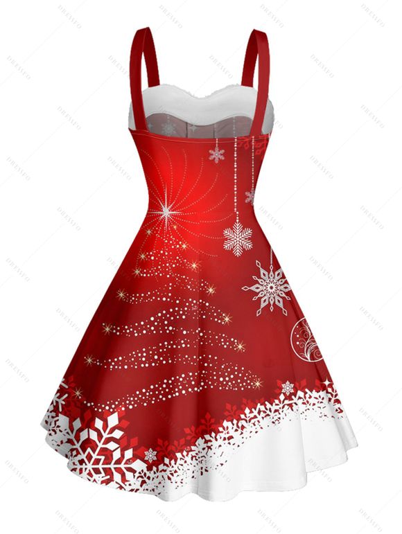 Robe de Noël mini-robe en fausse fourrure à imprimé flocons de neige colorblock - Rouge XXXL | US 16