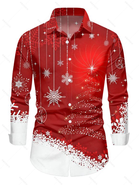 Chemise de Noël à manches longues pour homme, imprimé flocons de neige colorblock - Rouge S