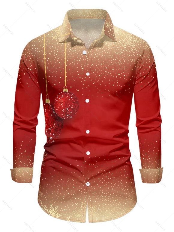 Chemise de Noël à manches longues pour homme, imprimé flocons de neige et cloches - Rouge S